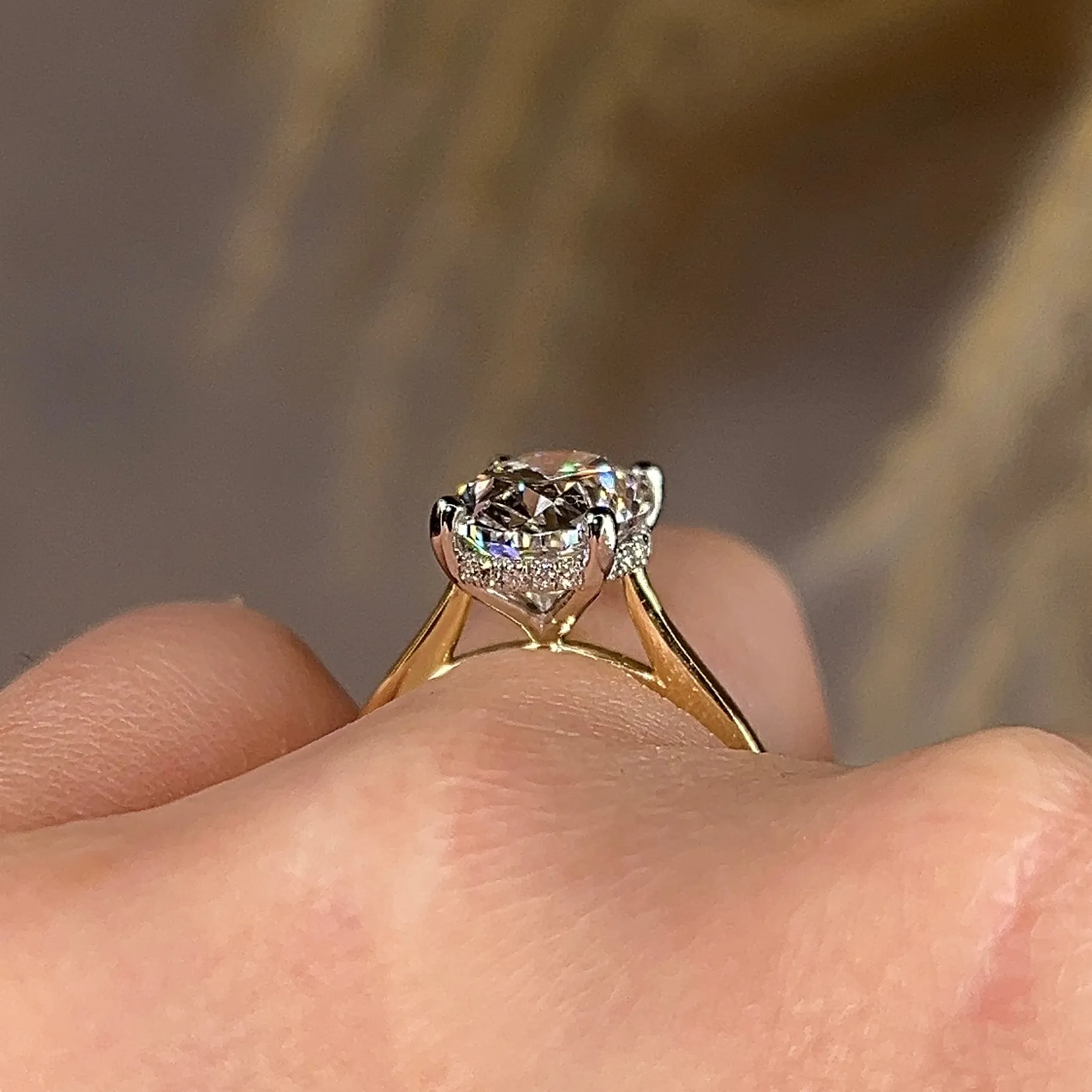 "Anastasia" Gold 2.25 Carat Oval Cut Hidden Under Halo Secret Gemstone Diamond Engagement Ring