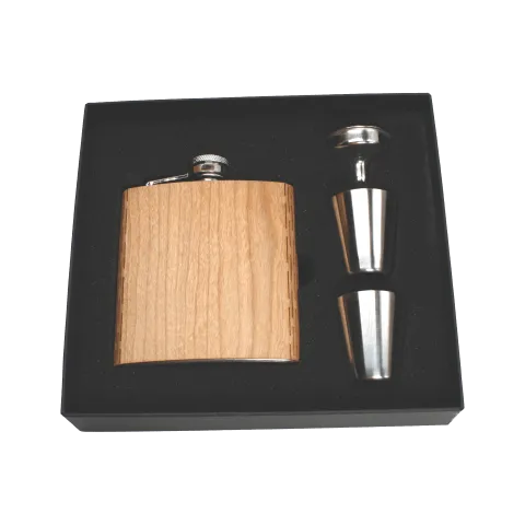 Real Wooden 6 oz. Hip Flask in Premium Gift Box with Shot Glasses & Funnel