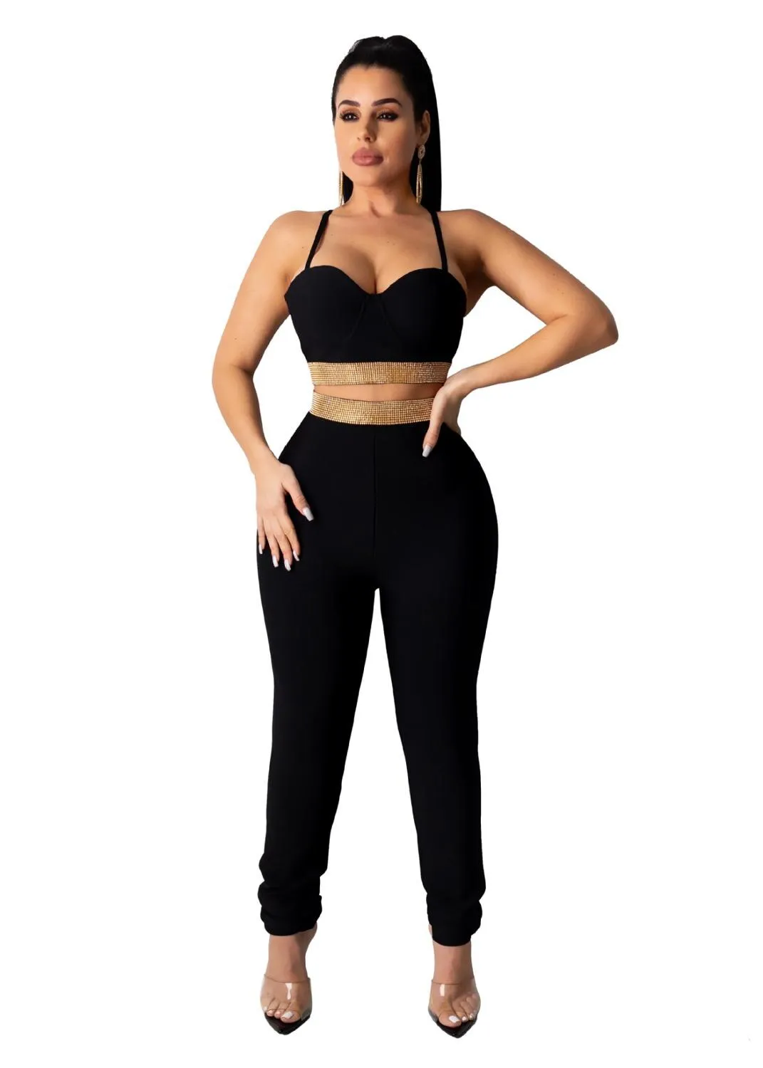 Sexy Off Shoulder Women Suit Diamond Pullover Strapless  Bodycon Outfit Tracksuit Women Party Night Clubwear Outfit Women Set