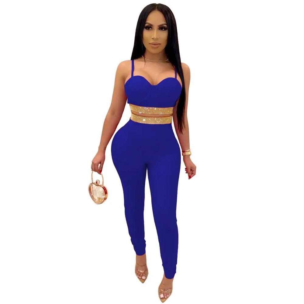 Sexy Off Shoulder Women Suit Diamond Pullover Strapless  Bodycon Outfit Tracksuit Women Party Night Clubwear Outfit Women Set