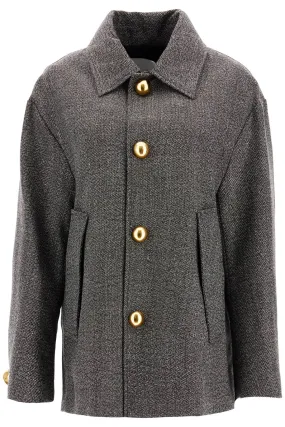SHORT OVERSIZED COAT WITH BROWN WEAVE IN WOOL BLEND