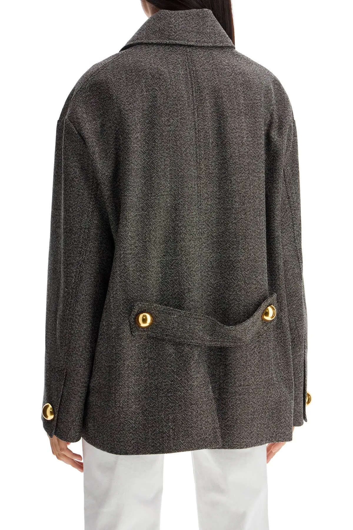 SHORT OVERSIZED COAT WITH BROWN WEAVE IN WOOL BLEND