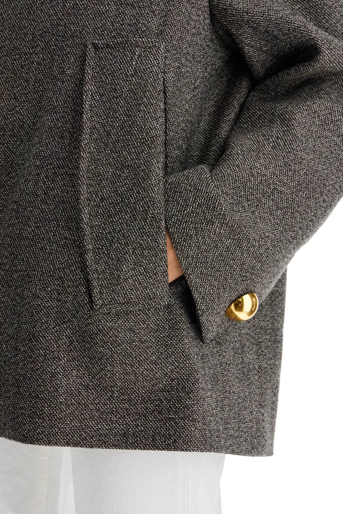 SHORT OVERSIZED COAT WITH BROWN WEAVE IN WOOL BLEND