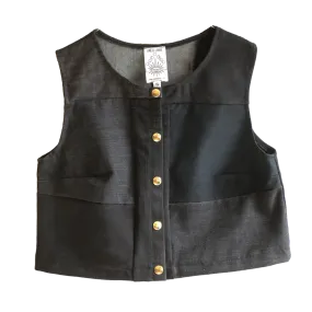Snap Front Patchwork Denim Vest