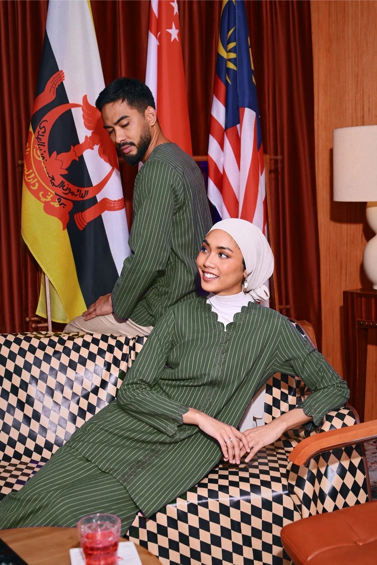 The Congkak Men Kurta - Olive Stripe