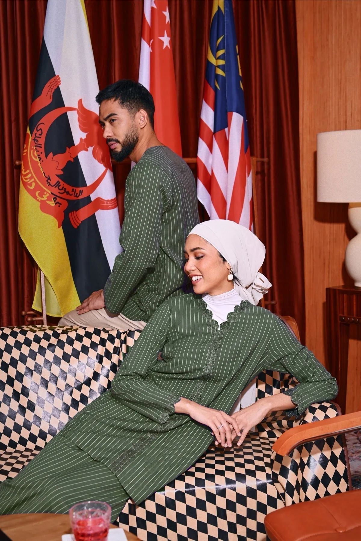 The Congkak Men Kurta - Olive Stripe