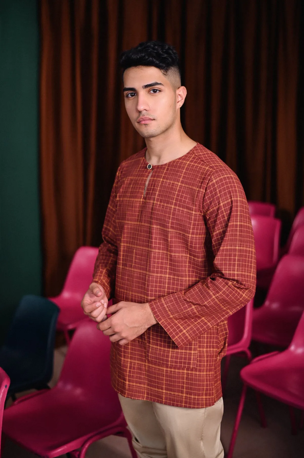 The Dulu Kita Men Kurta - Kita Brown Checked
