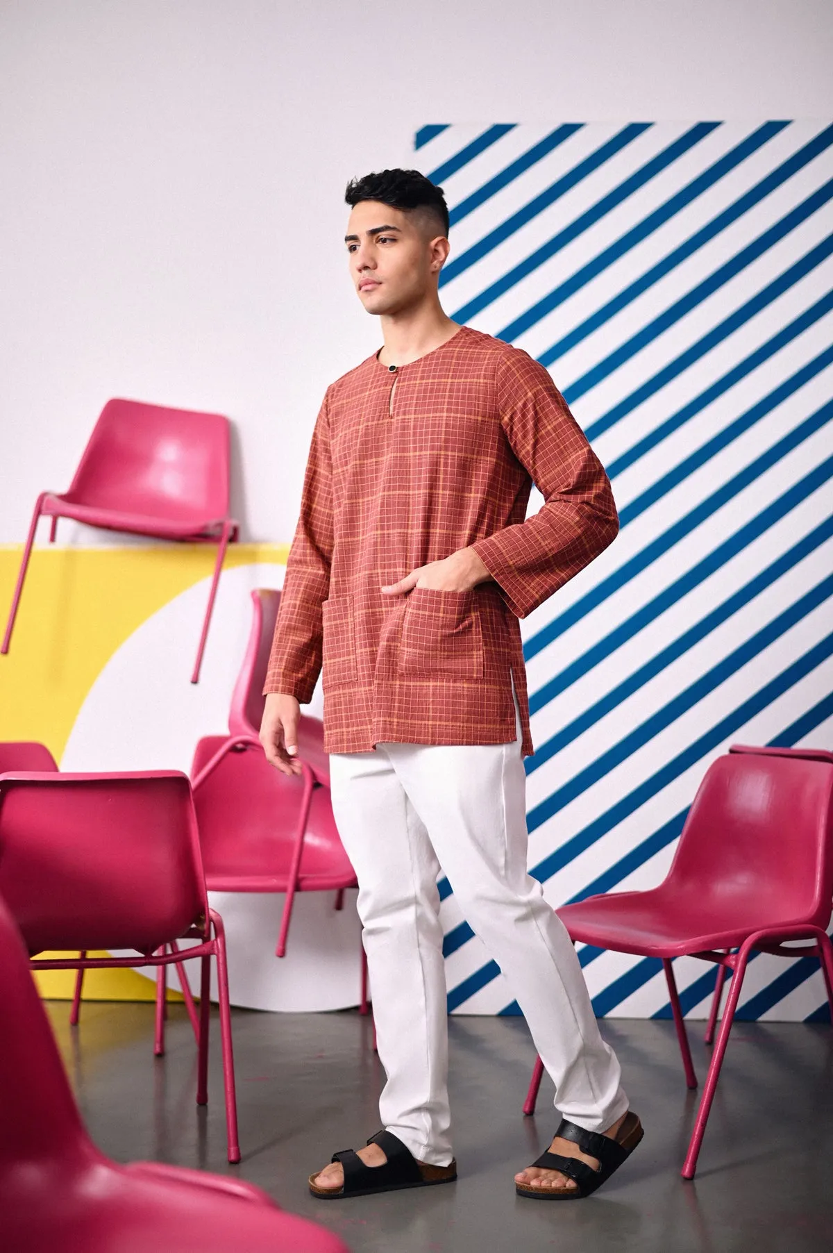 The Dulu Kita Men Kurta - Kita Brown Checked