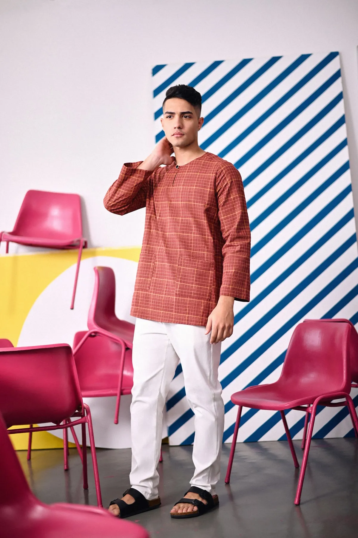 The Dulu Kita Men Kurta - Kita Brown Checked
