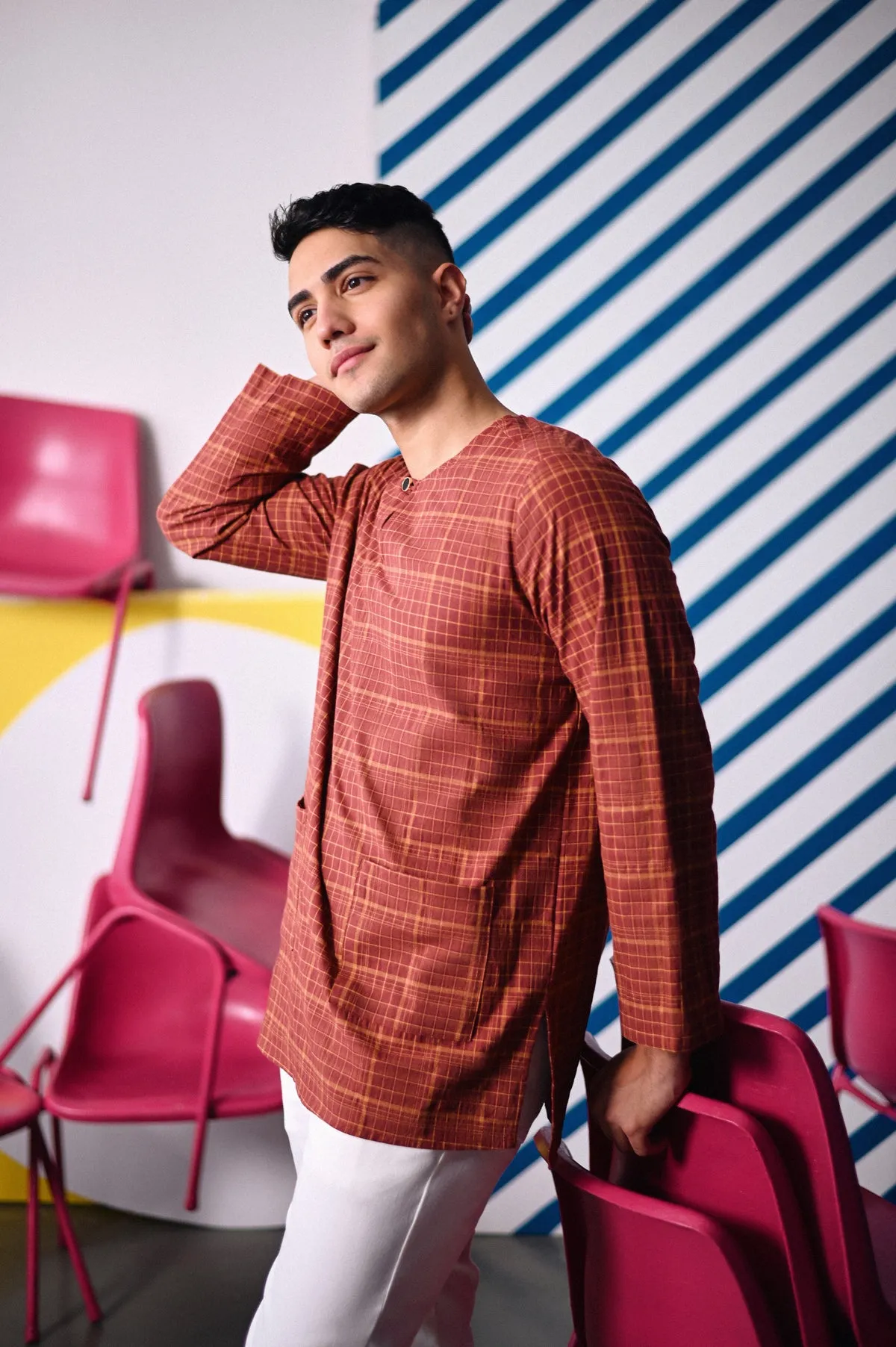 The Dulu Kita Men Kurta - Kita Brown Checked