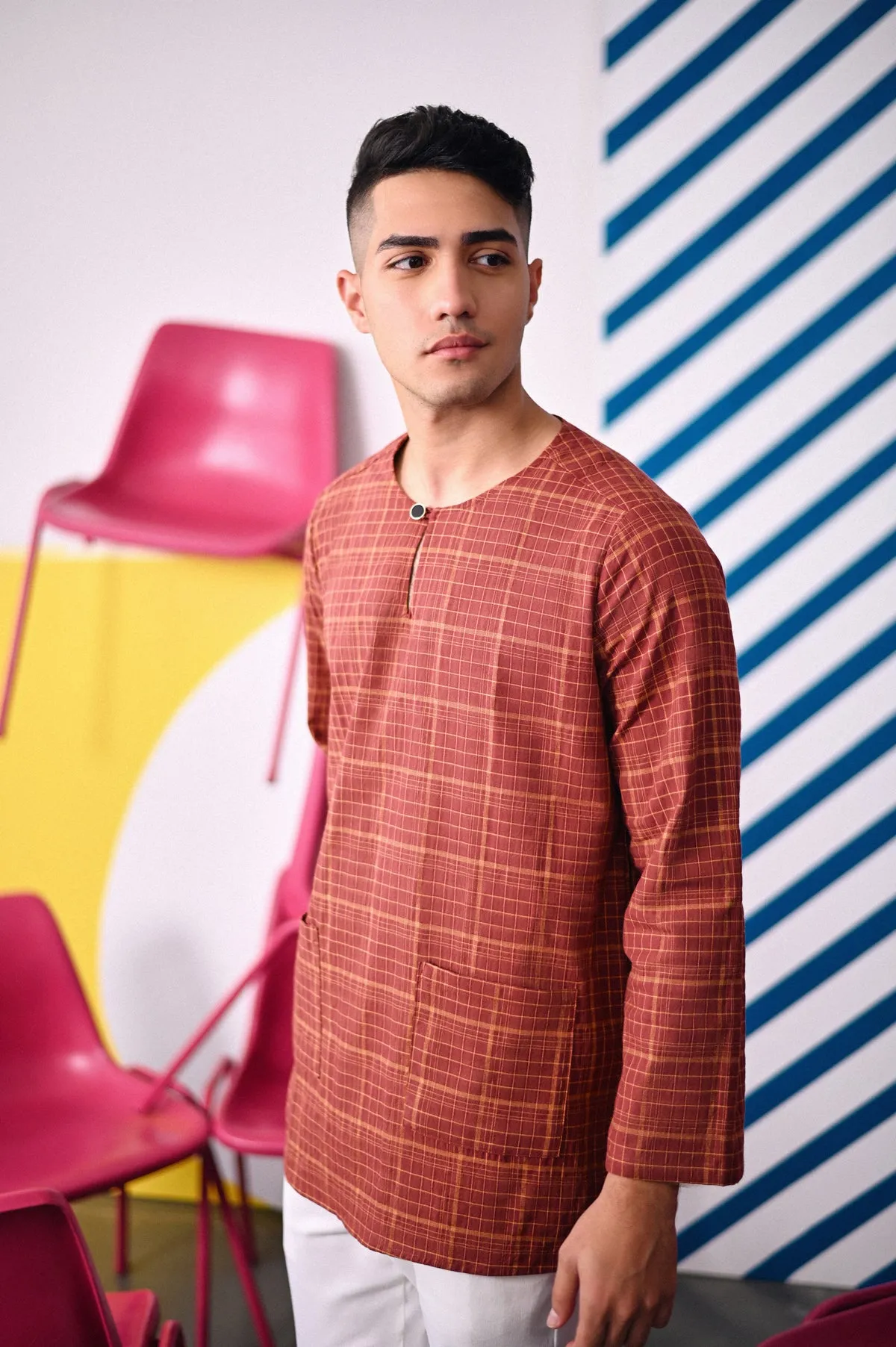 The Dulu Kita Men Kurta - Kita Brown Checked