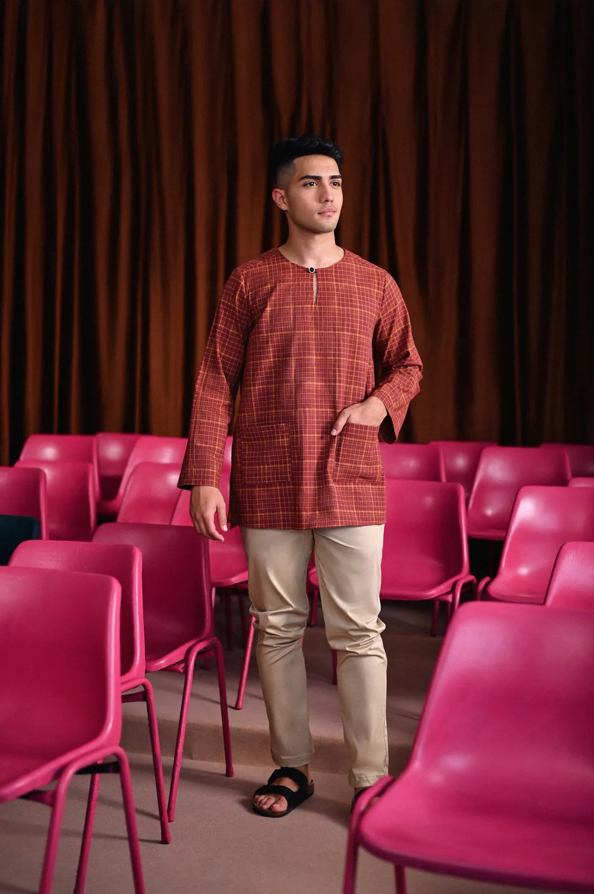 The Dulu Kita Men Kurta - Kita Brown Checked