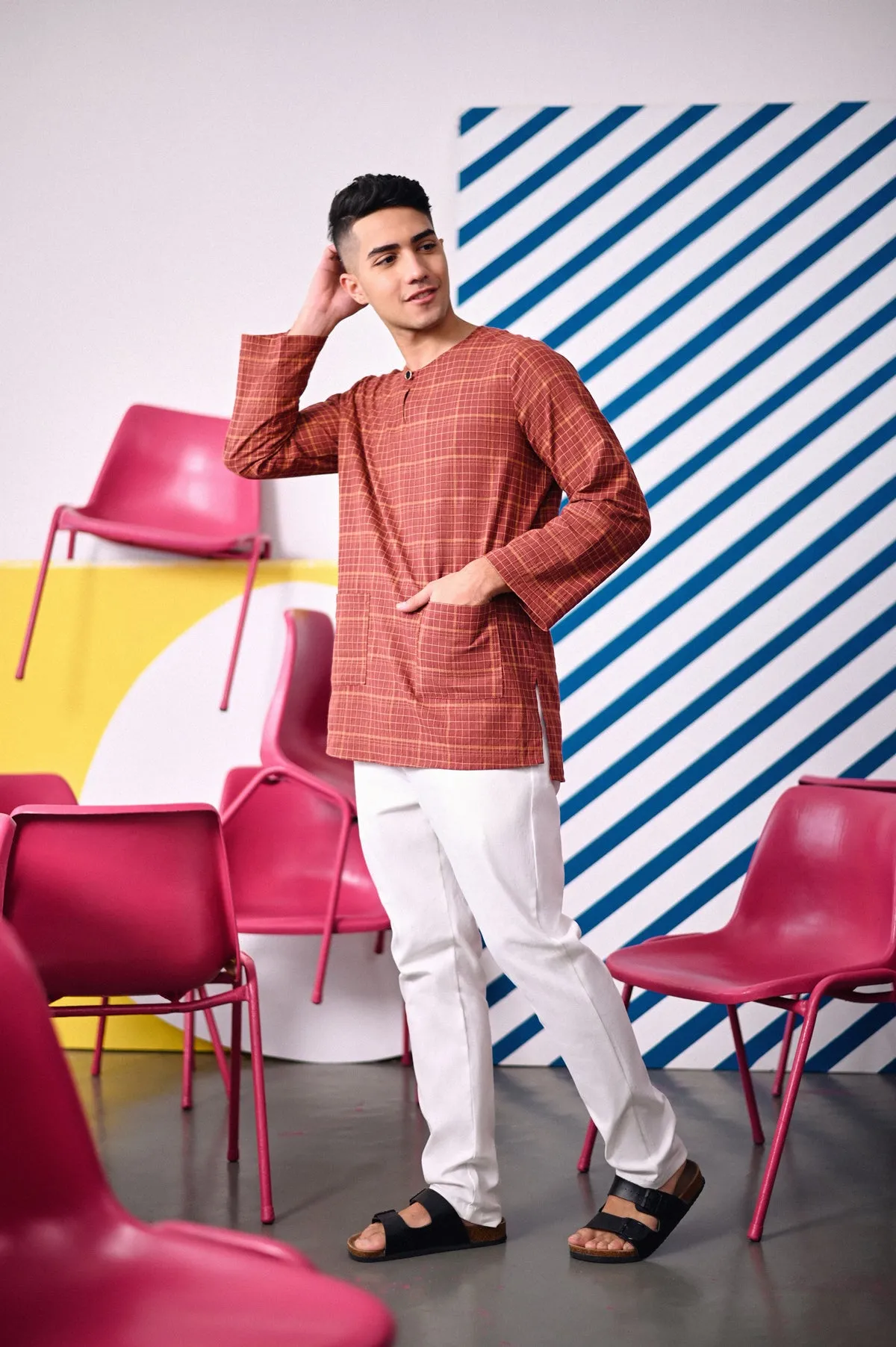 The Dulu Kita Men Kurta - Kita Brown Checked