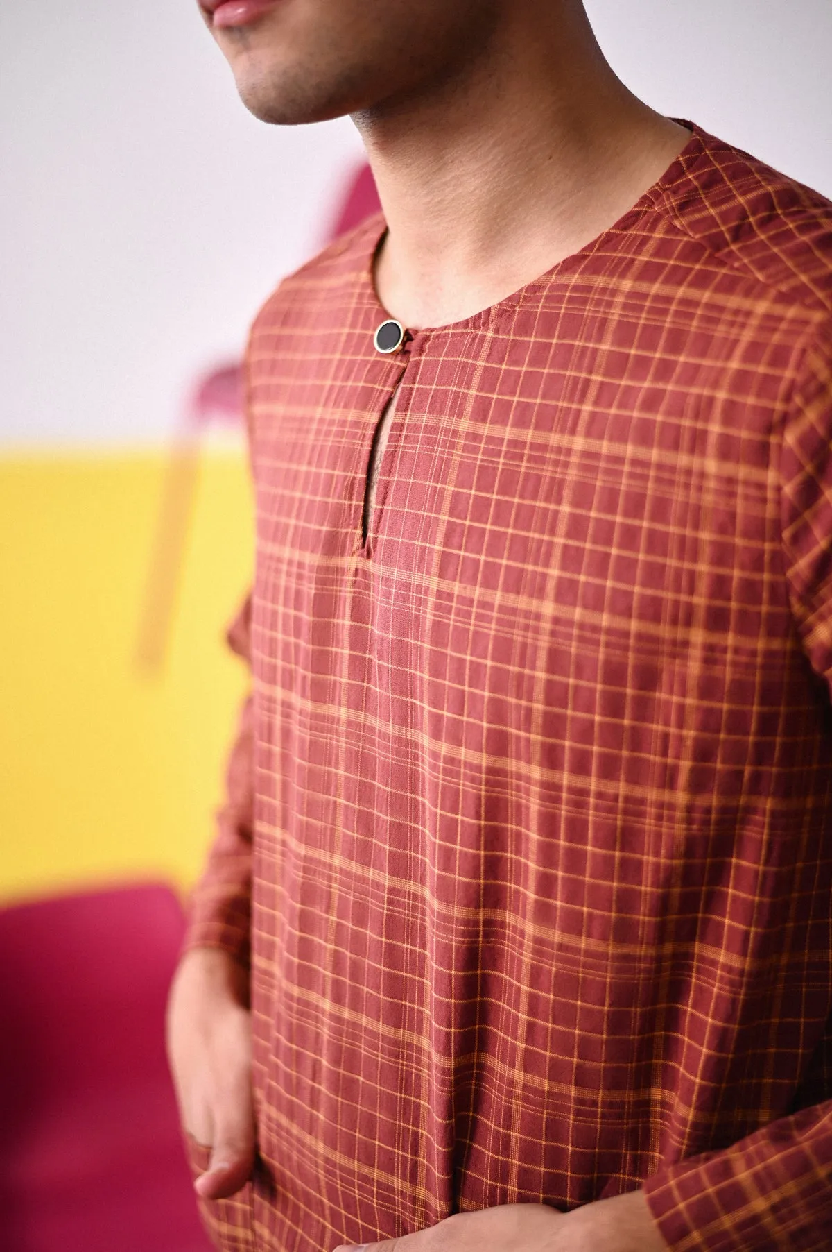 The Dulu Kita Men Kurta - Kita Brown Checked