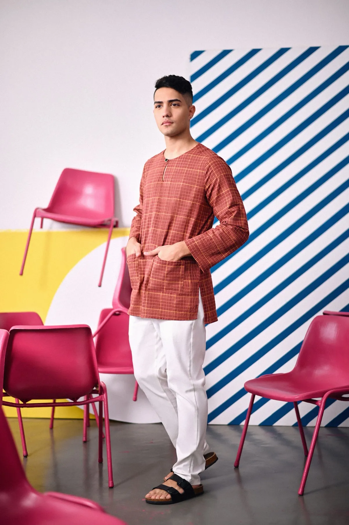 The Dulu Kita Men Kurta - Kita Brown Checked