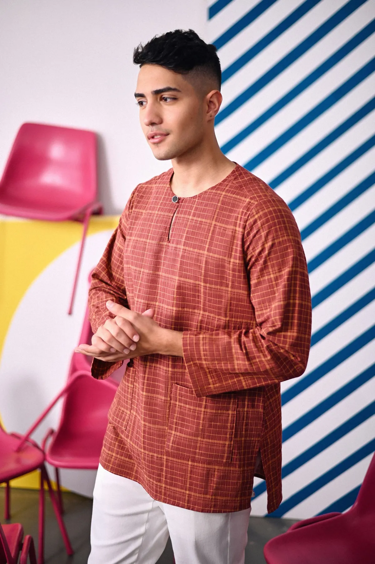 The Dulu Kita Men Kurta - Kita Brown Checked