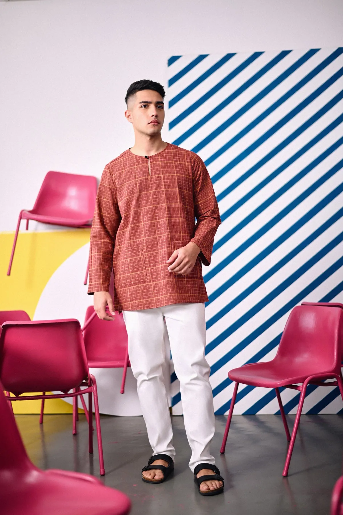 The Dulu Kita Men Kurta - Kita Brown Checked