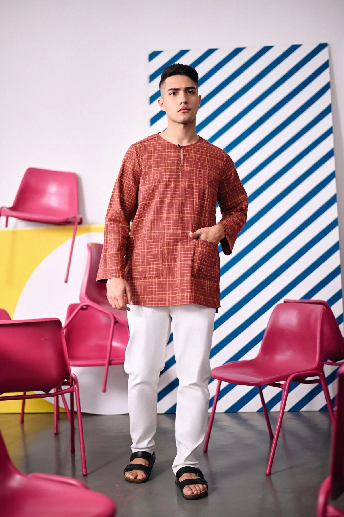 The Dulu Kita Men Kurta - Kita Brown Checked