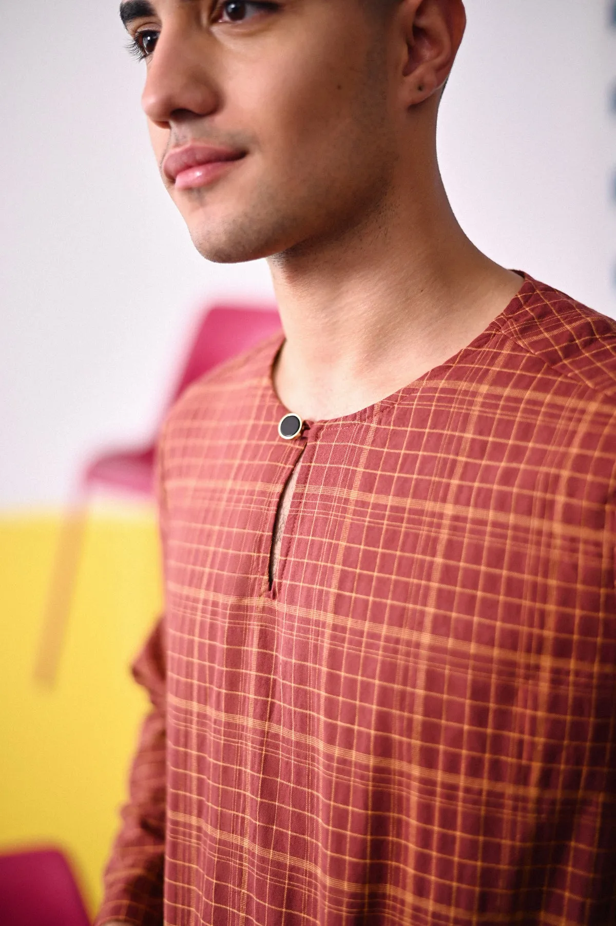 The Dulu Kita Men Kurta - Kita Brown Checked