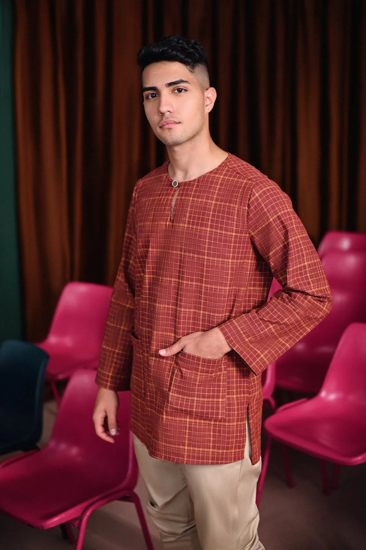 The Dulu Kita Men Kurta - Kita Brown Checked