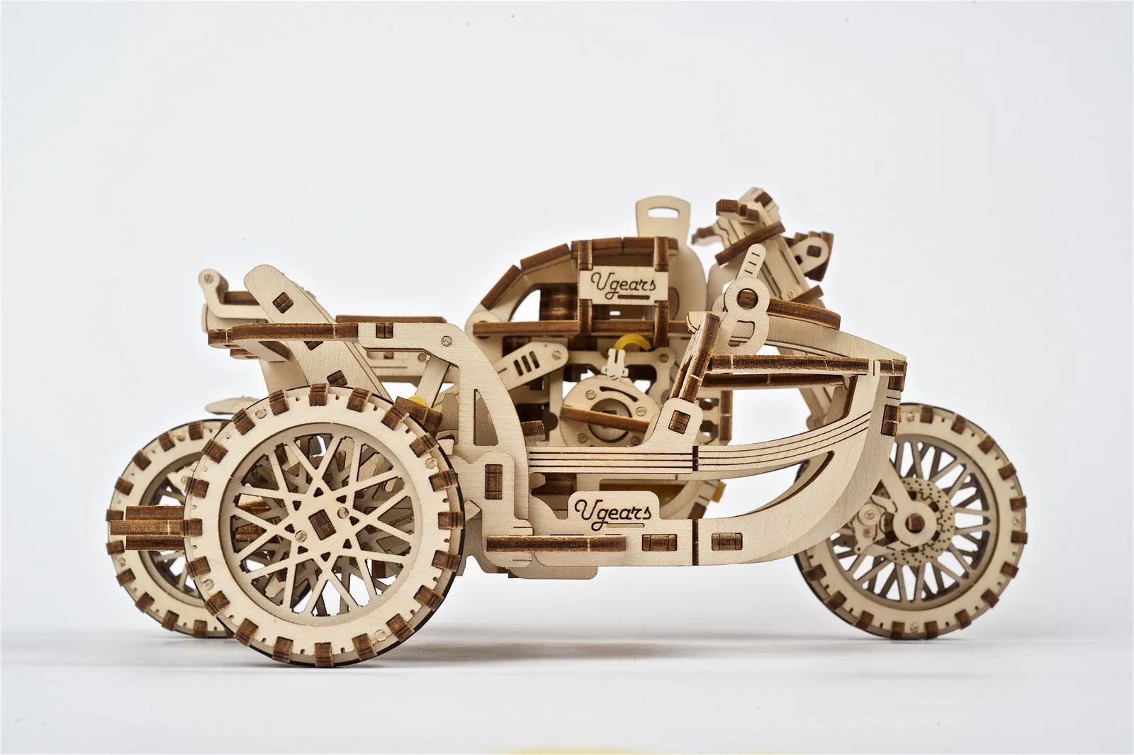 Ugears Scrambler Ugr-10 Motor Bike With Sidecar ★Mechanical 3D Puzzle Kit Model Toys Gift Present Birthday Xmas Christmas Kids Adults