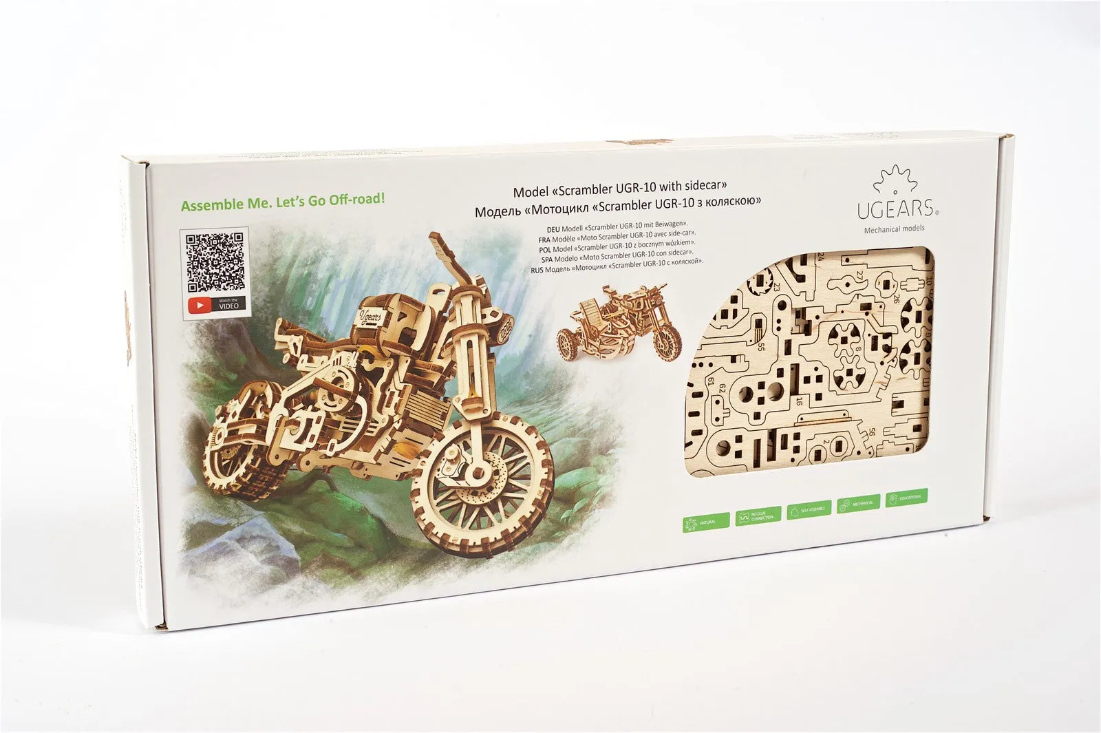 Ugears Scrambler Ugr-10 Motor Bike With Sidecar ★Mechanical 3D Puzzle Kit Model Toys Gift Present Birthday Xmas Christmas Kids Adults