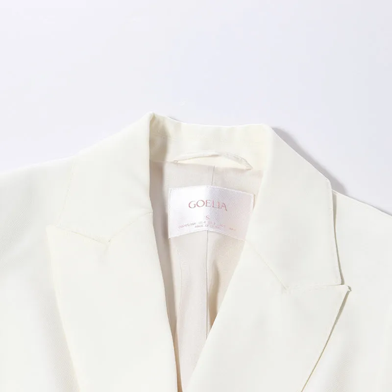 White Worsted Woolen Crop Blazer