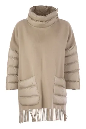 WOOL PONCHO WITH DOWN DETAILS