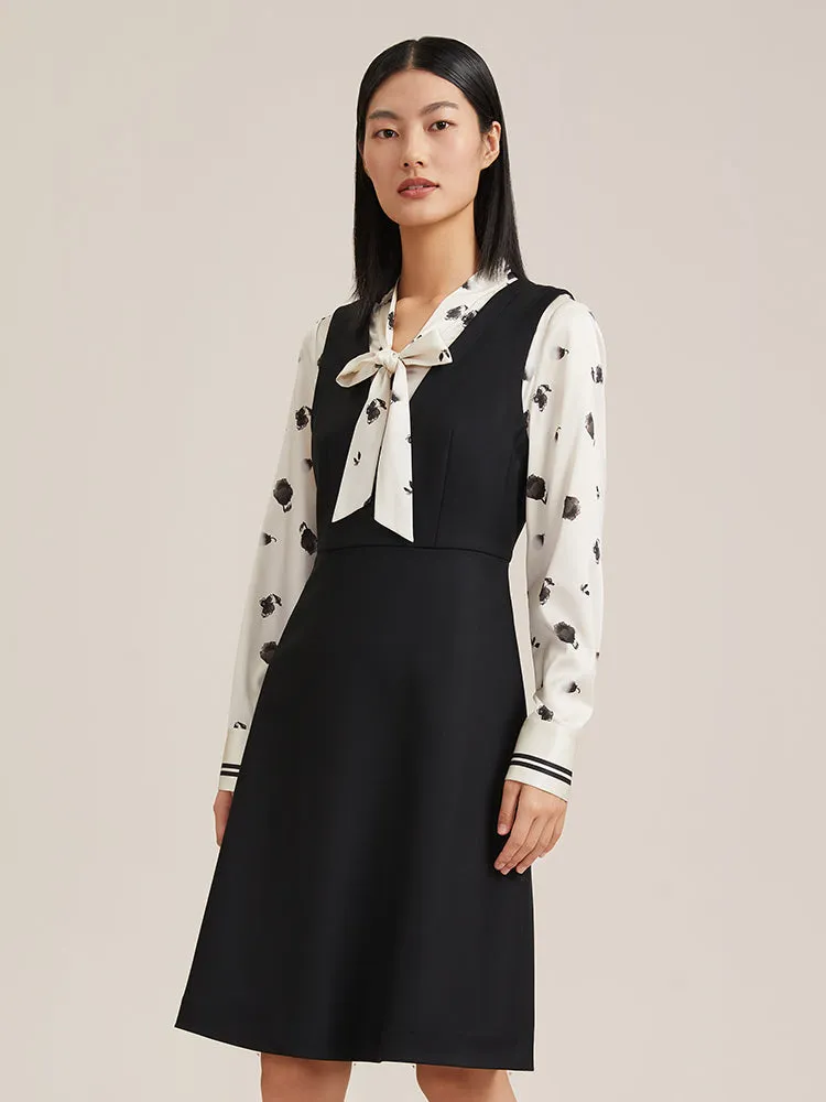Woolen And Silk Patchwork Mini Dress