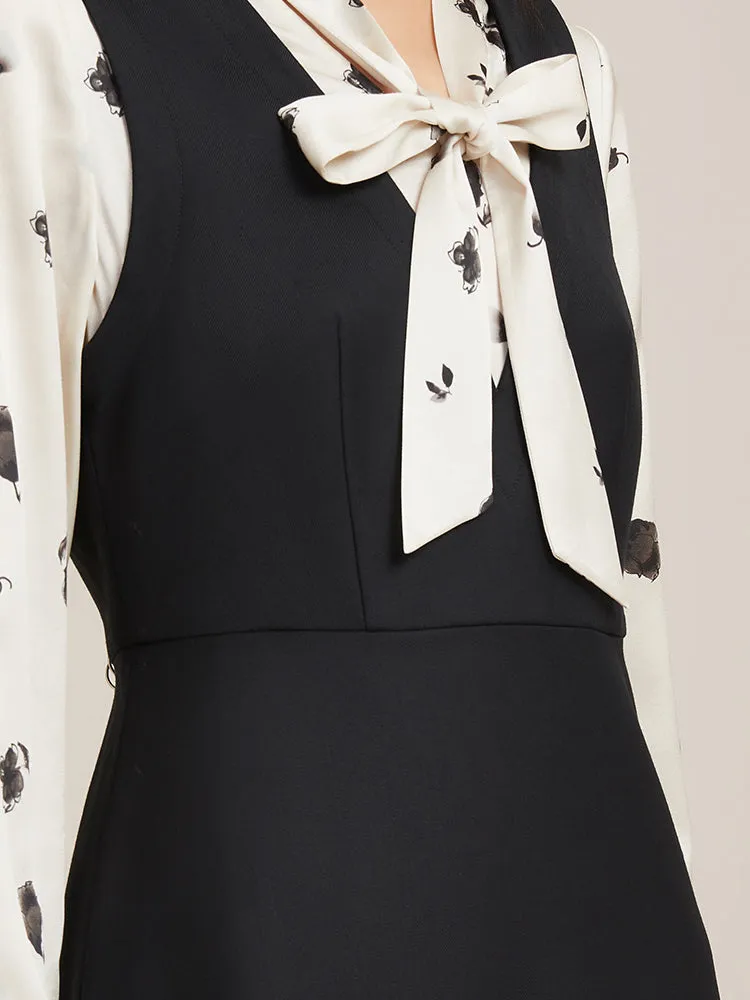 Woolen And Silk Patchwork Mini Dress