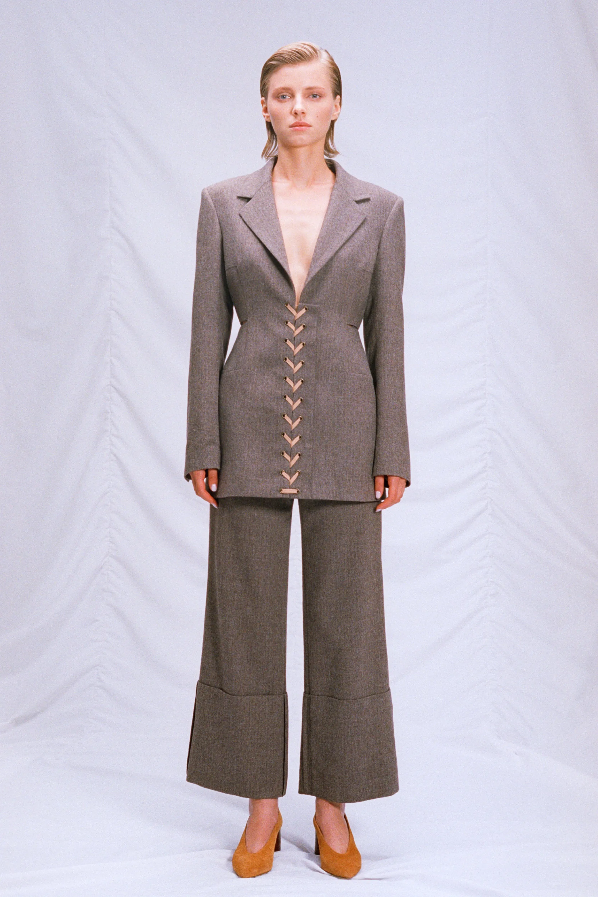 Woolen jacket with lacing